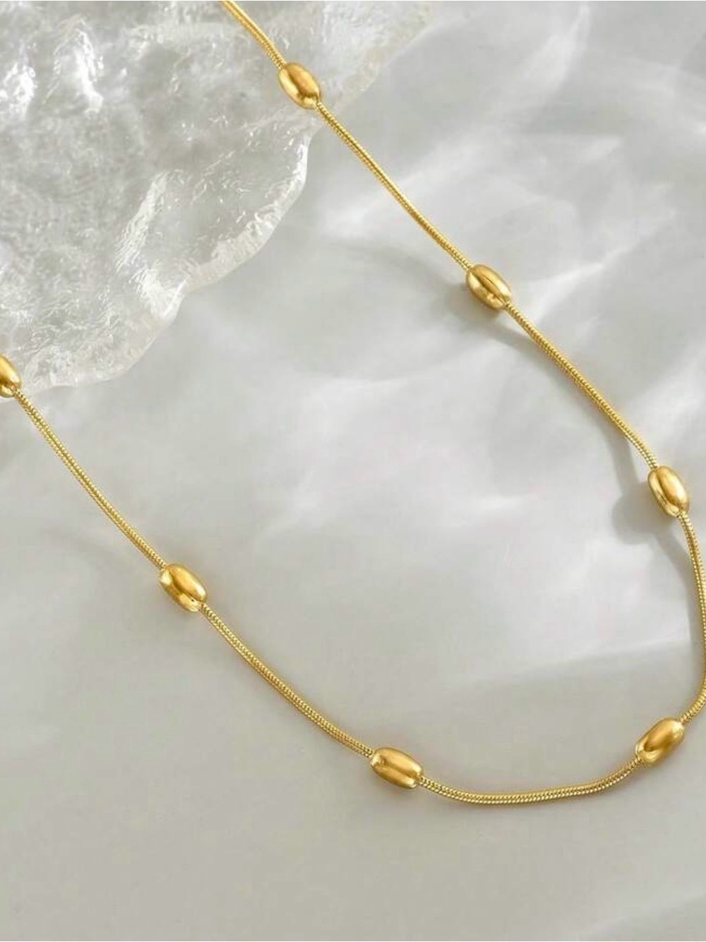 Gold Beaded Stainless Steel Women's Necklace - Picture 3 of 3